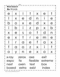 Words Beginning with X Wordsearch